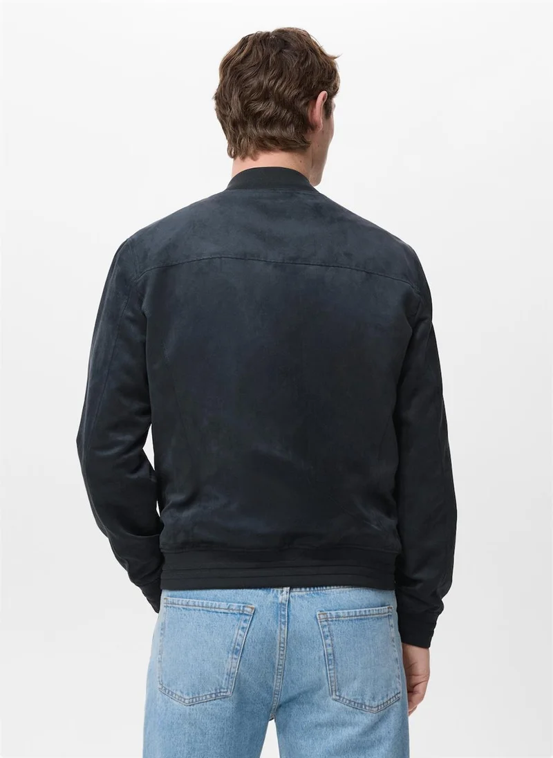 Mango Man Suede-effect bomber jacket